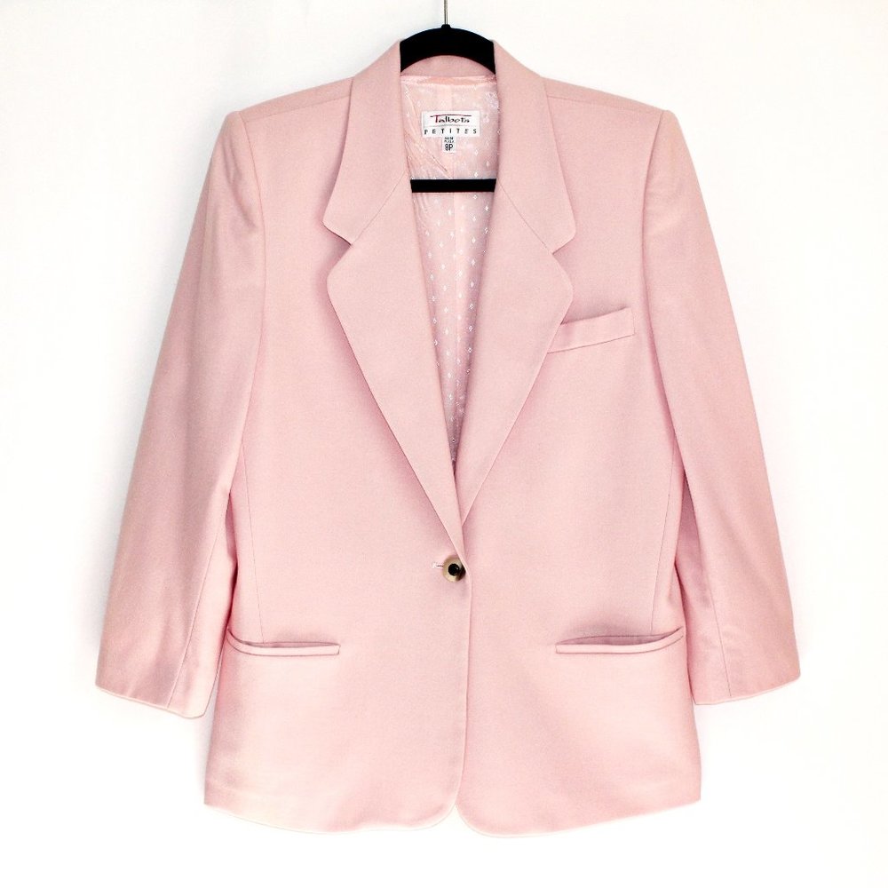 Talbots Vintage 80s Worsted Wool Blazer in Blush Pink